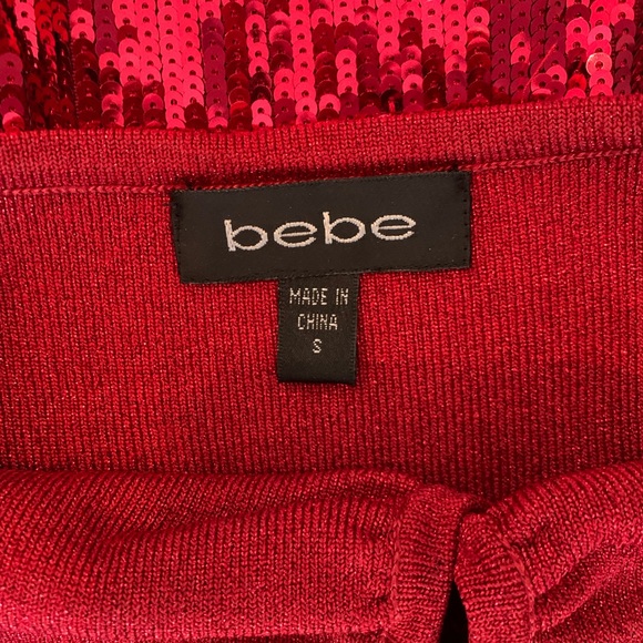 Bebe cocktail mini sequins dress with loop and ribbon, stretchy - Picture 2 of 4